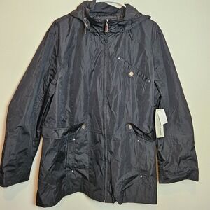 Weather Tamer Women's 2X Black Hooded Rain Jacket NWT Lightweight Windbreaker...